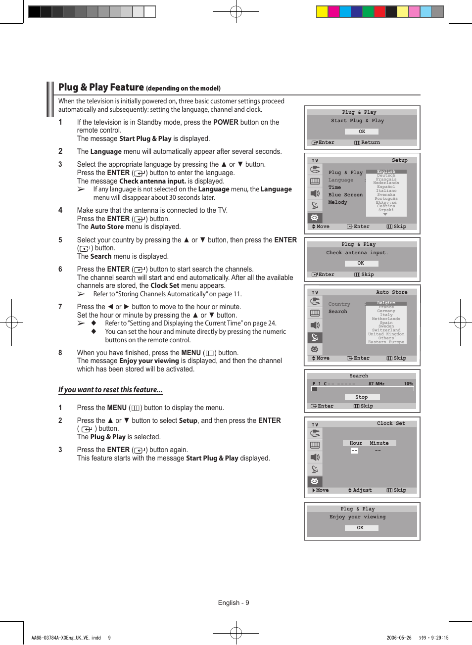 Plug & play feature(depending on the model), Plug & play feature, If you want to reset this feature | Samsung WS-32Z308T User Manual | Page 9 / 32