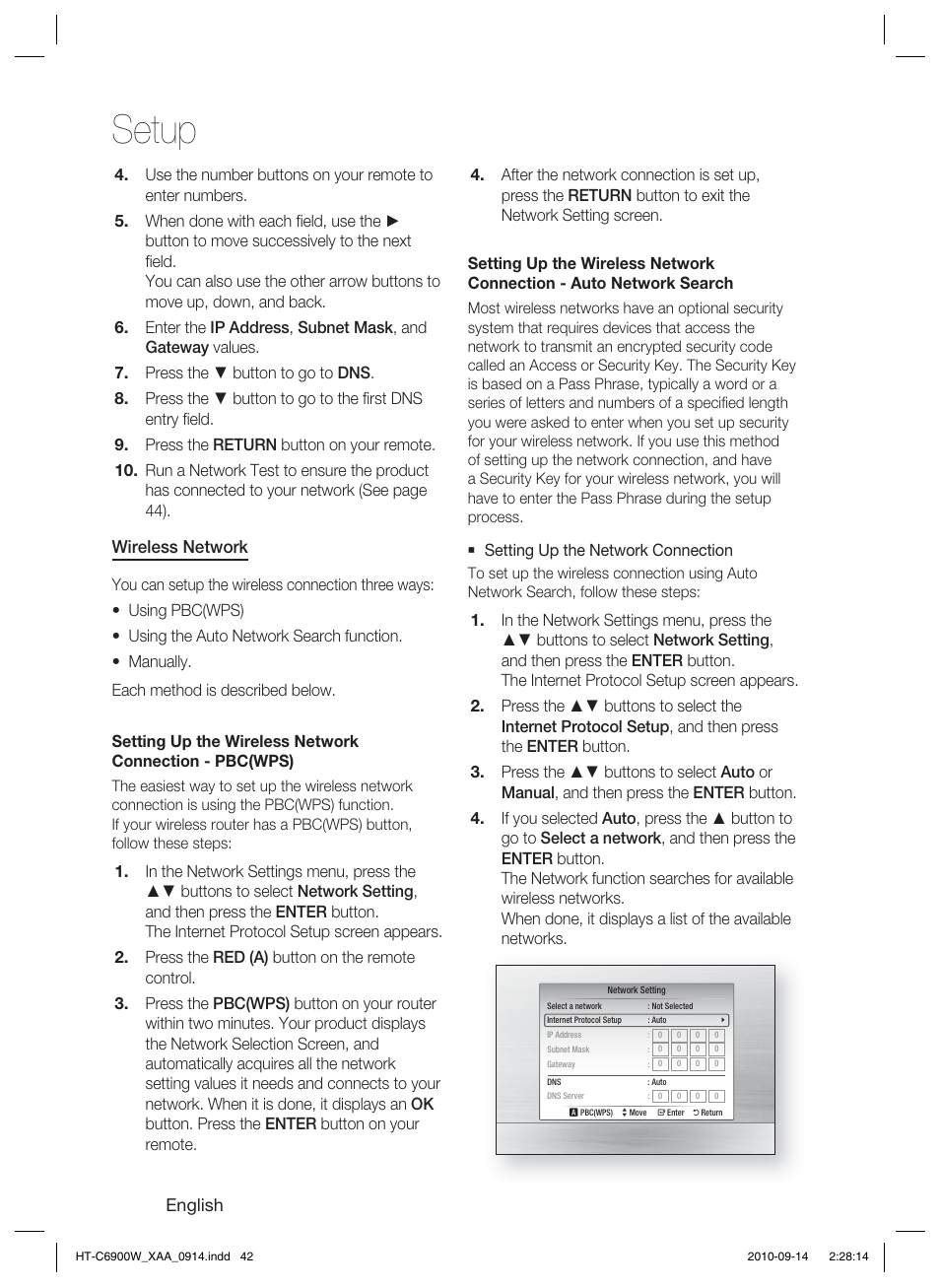 Setup | Samsung AH68-02279R User Manual | Page 42 / 73