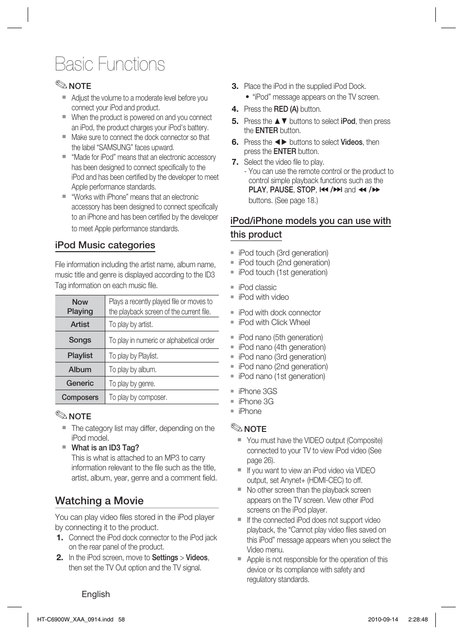 Basic functions | Samsung AH68-02279R User Manual | Page 58 / 73