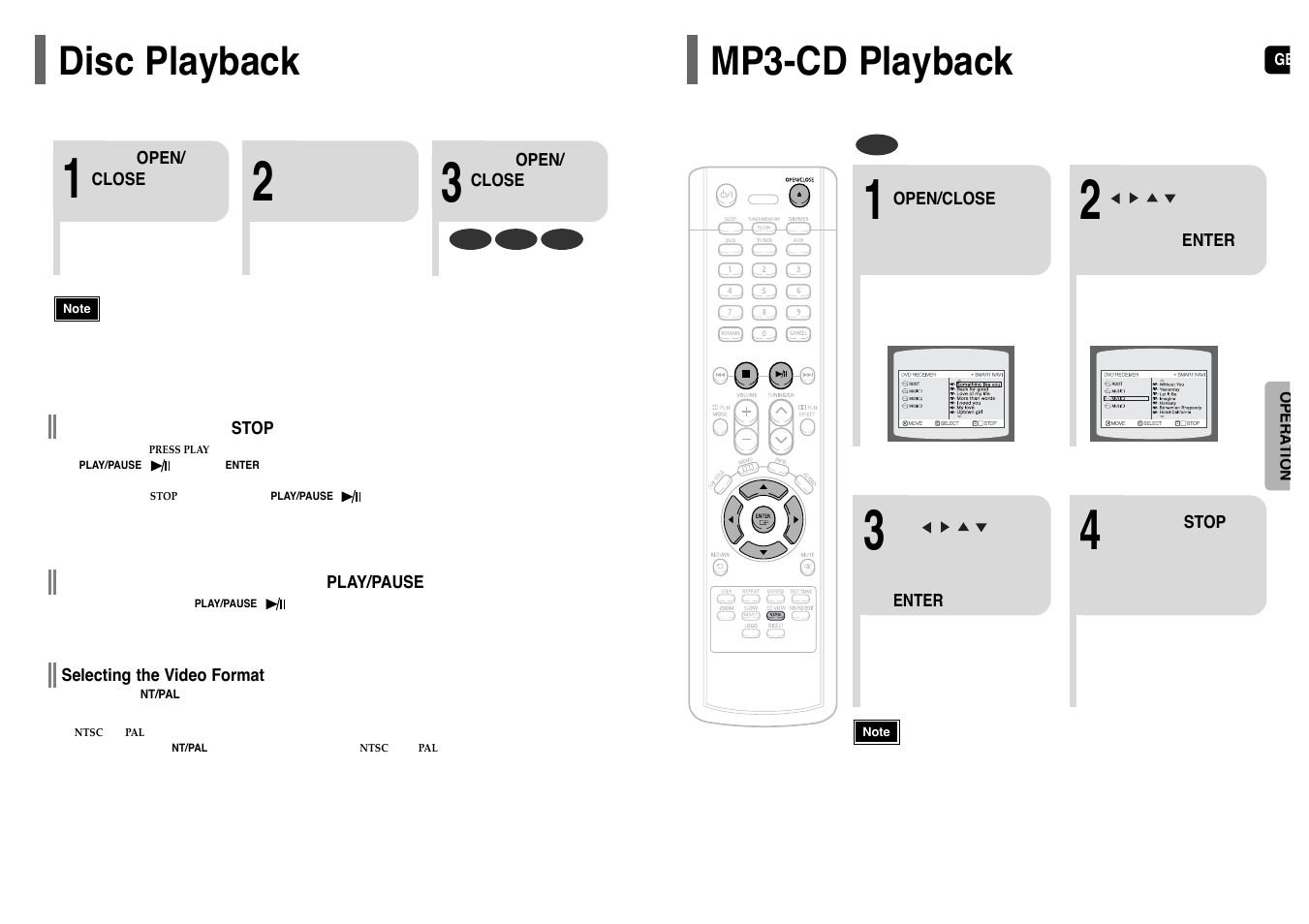 Operation, Disc playback, Mp3- cd playback | Mp3-cd playback | Samsung HT-TP12 User Manual | Page 10 / 30