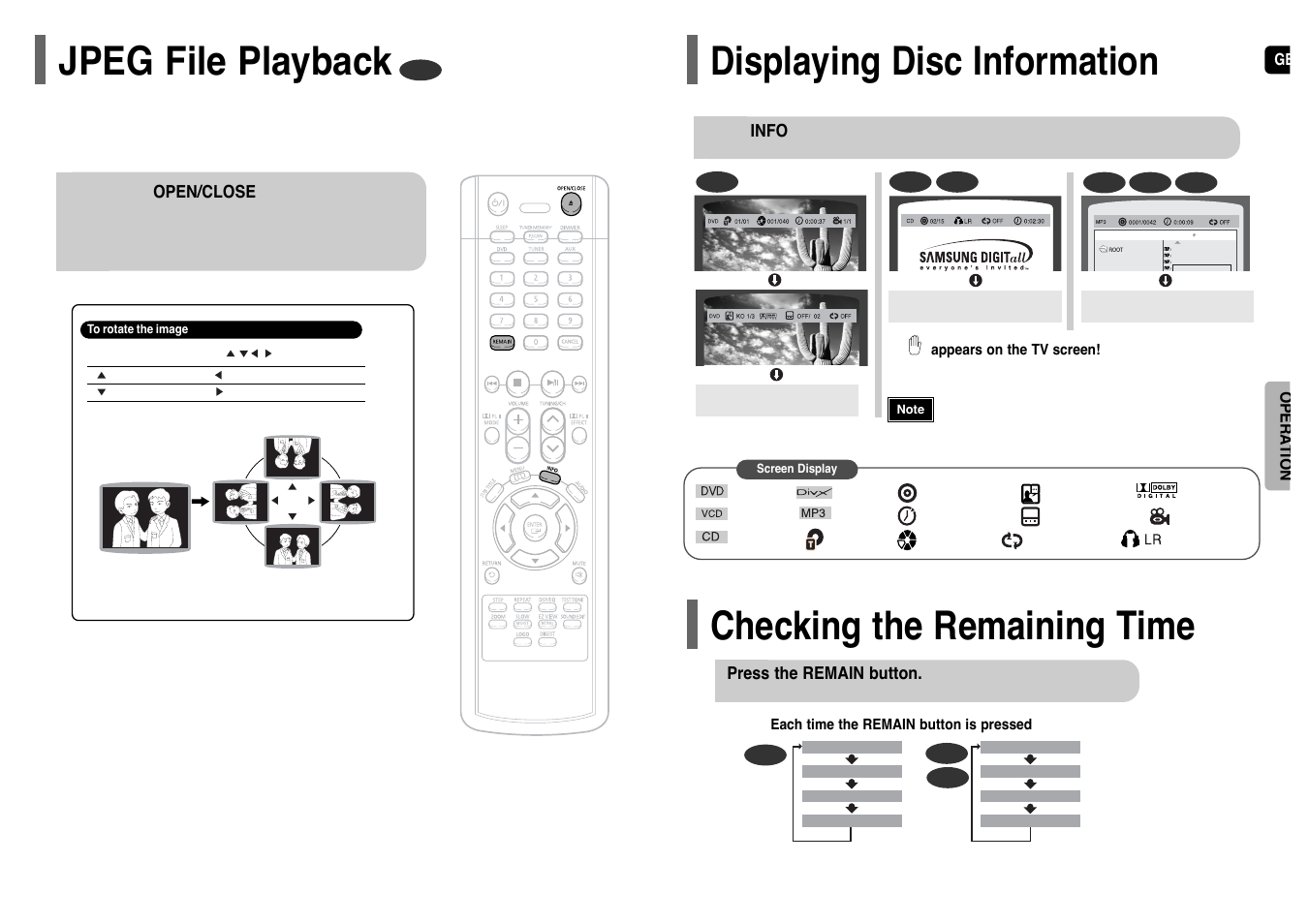 Jpeg file playback, Displaying disc information | Samsung HT-TP12 User Manual | Page 12 / 30