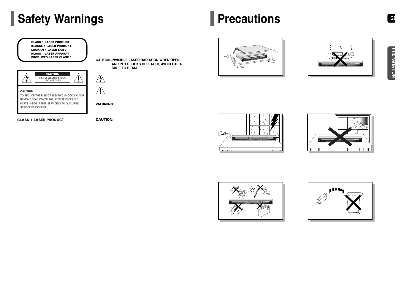 Preparation, Safety warnings, Precautions | 12 safety warnings precautions, Phones | Samsung HT-TP12 User Manual | Page 2 / 30