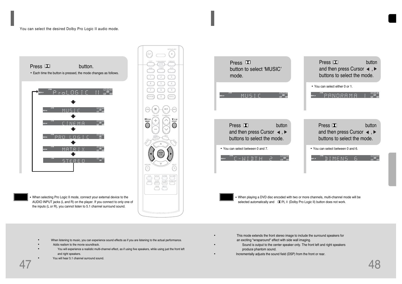 Dolby pro logic ii mode, Dolby pro logic ii effect | Samsung HT-TP12 User Manual | Page 25 / 30