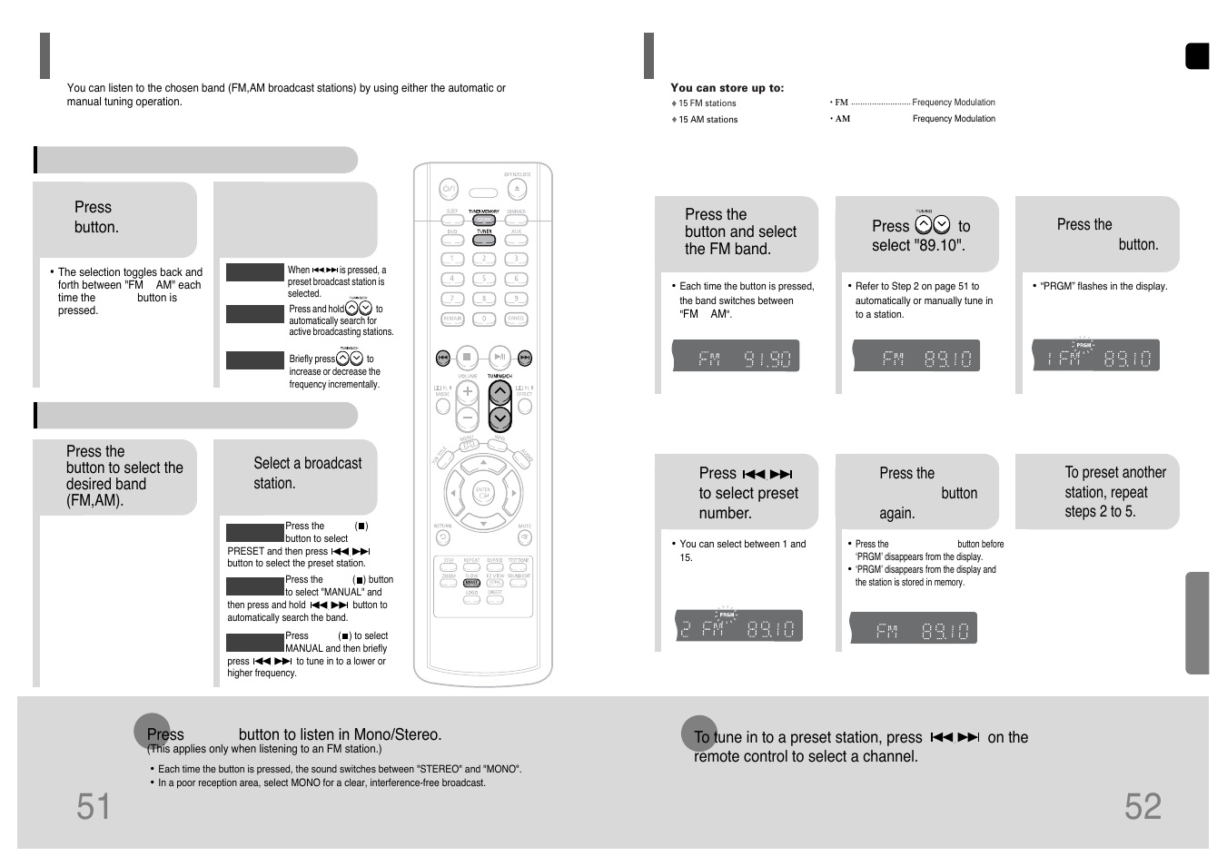 Radio operation, Listening to radio, Presetting stations | Samsung HT-TP12 User Manual | Page 27 / 30