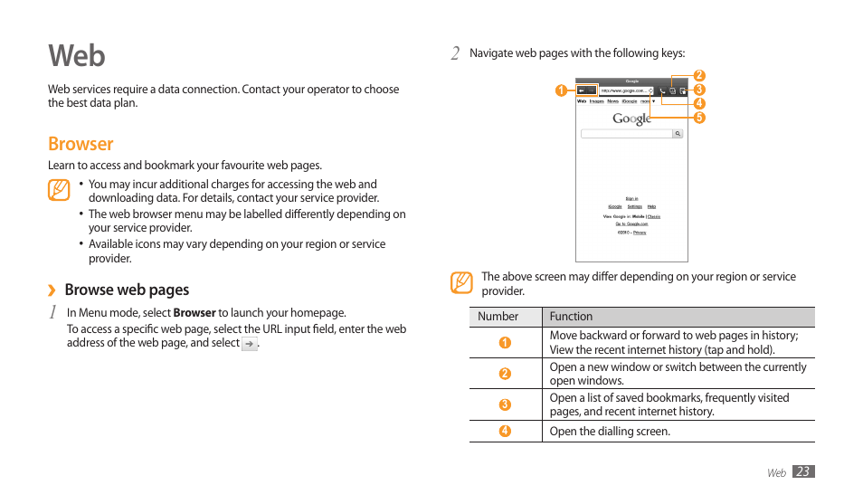 Browser, Browse web pages | Samsung GALAXY TAB GT-P1000 User Manual | Page 23 / 82