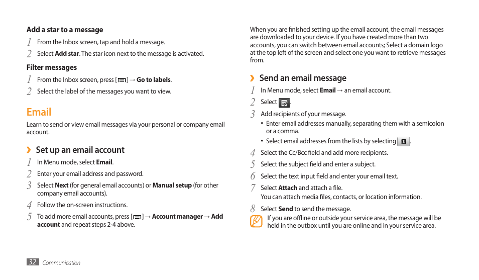 Email, 2email | Samsung GALAXY TAB GT-P1000 User Manual | Page 32 / 82
