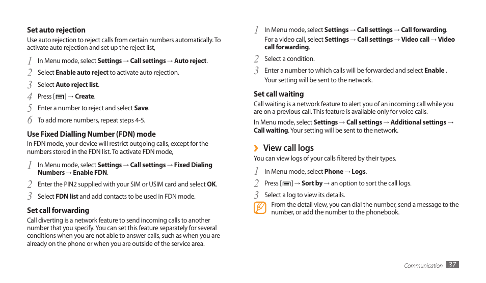 View call logs | Samsung GALAXY TAB GT-P1000 User Manual | Page 37 / 82