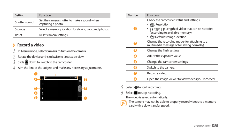 Record a video | Samsung GALAXY TAB GT-P1000 User Manual | Page 43 / 82