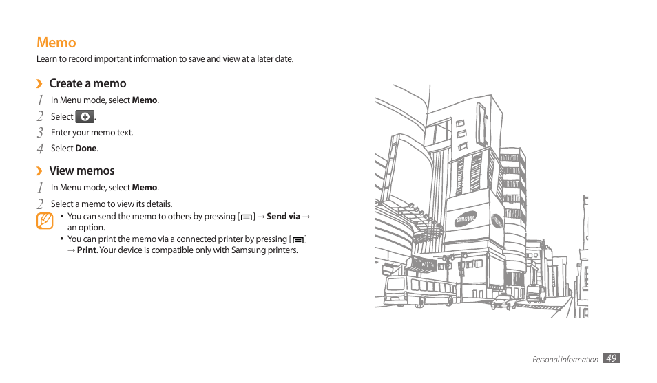 Memo | Samsung GALAXY TAB GT-P1000 User Manual | Page 49 / 82