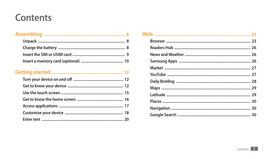 Samsung GALAXY TAB GT-P1000 User Manual | Page 5 / 82