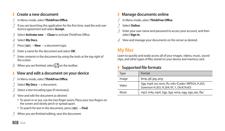 My files, 4my files | Samsung GALAXY TAB GT-P1000 User Manual | Page 58 / 82