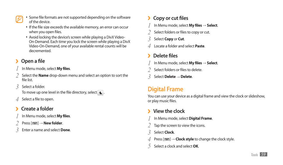 Digital frame | Samsung GALAXY TAB GT-P1000 User Manual | Page 59 / 82