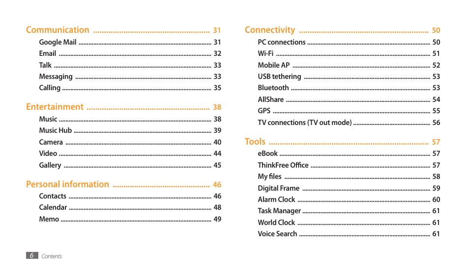 Samsung GALAXY TAB GT-P1000 User Manual | Page 6 / 82