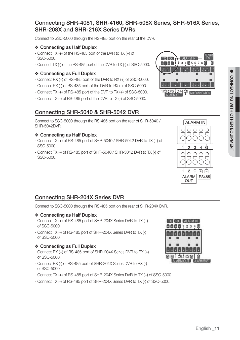 Connecting shr-204x series dvr | Samsung SSC-5000 User Manual | Page 11 / 31