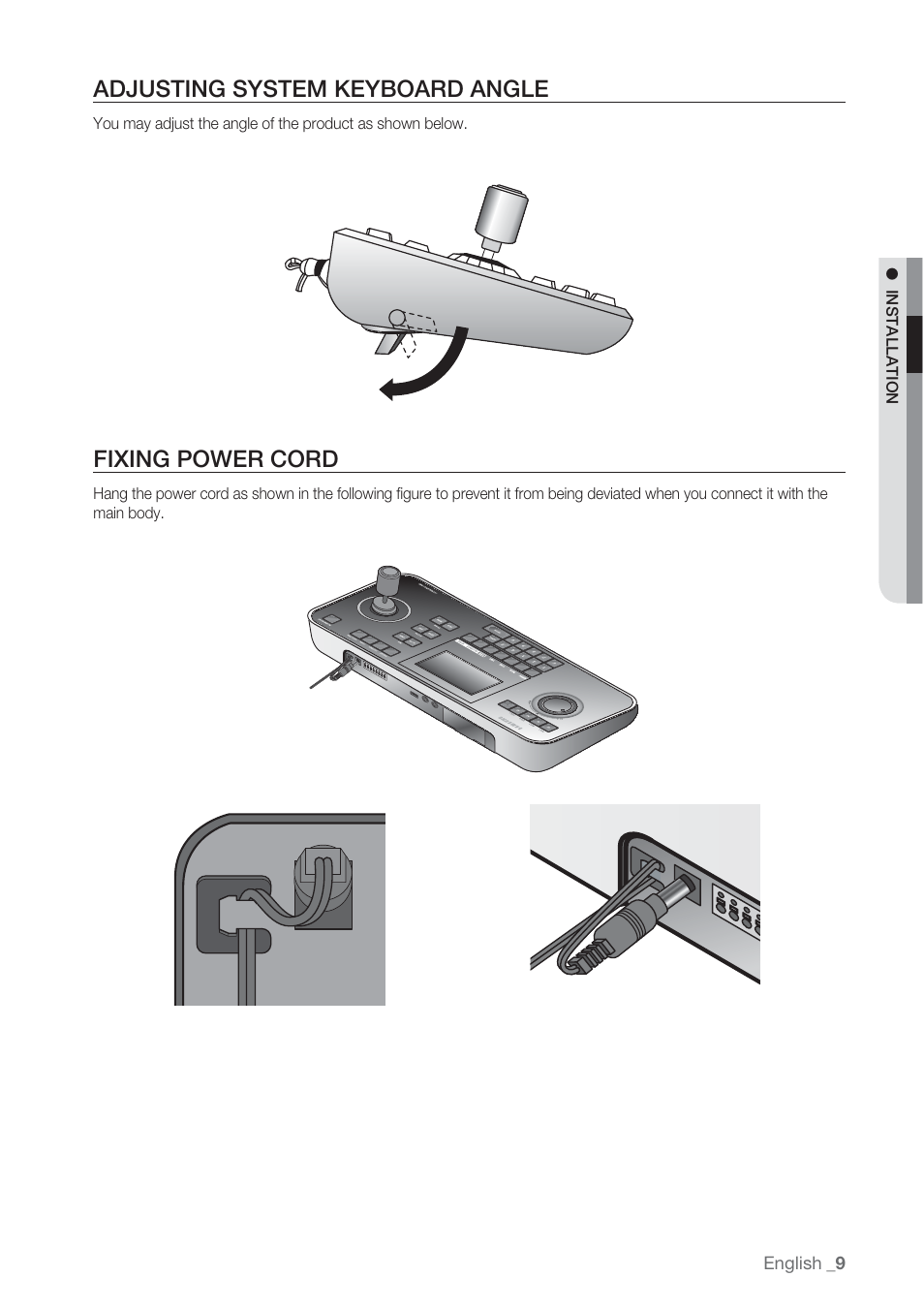 Adjusting system keyboard angle, Fixing power cord | Samsung SSC-5000 User Manual | Page 9 / 31