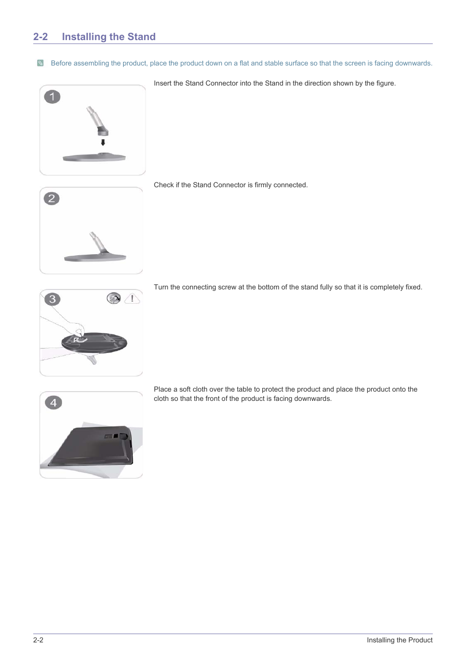 2 installing the stand, Installing the stand -2 | Samsung XL2270 User Manual | Page 12 / 43