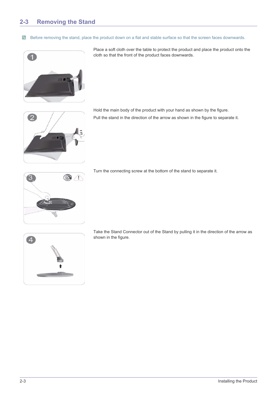 3 removing the stand, Removing the stand -3 | Samsung XL2270 User Manual | Page 14 / 43