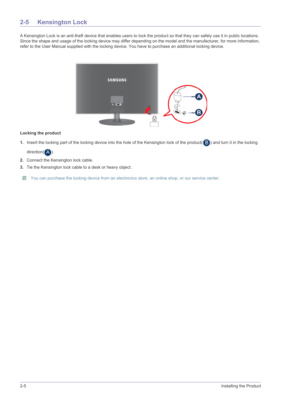 5 kensington lock, Kensington lock -5 | Samsung XL2270 User Manual | Page 16 / 43