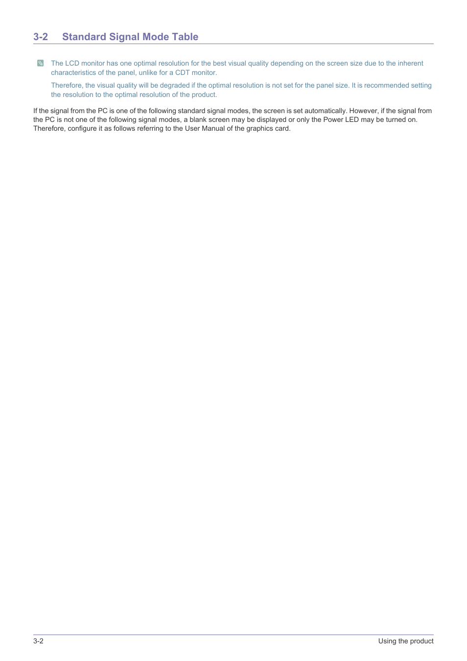 2 standard signal mode table, Standard signal mode table -2 | Samsung XL2270 User Manual | Page 18 / 43
