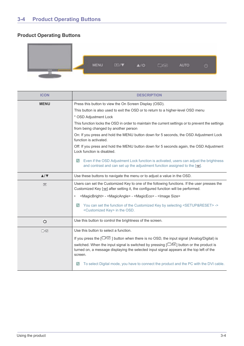 4 product operating buttons, Product operating buttons -4, Product operating buttons | Samsung XL2270 User Manual | Page 21 / 43