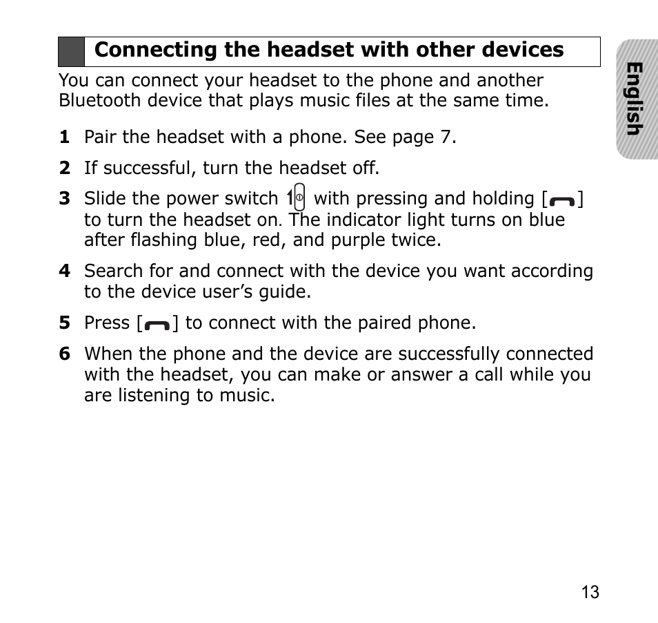 Connecting the headset with other devices | Samsung SBH650 User Manual | Page 16 / 23