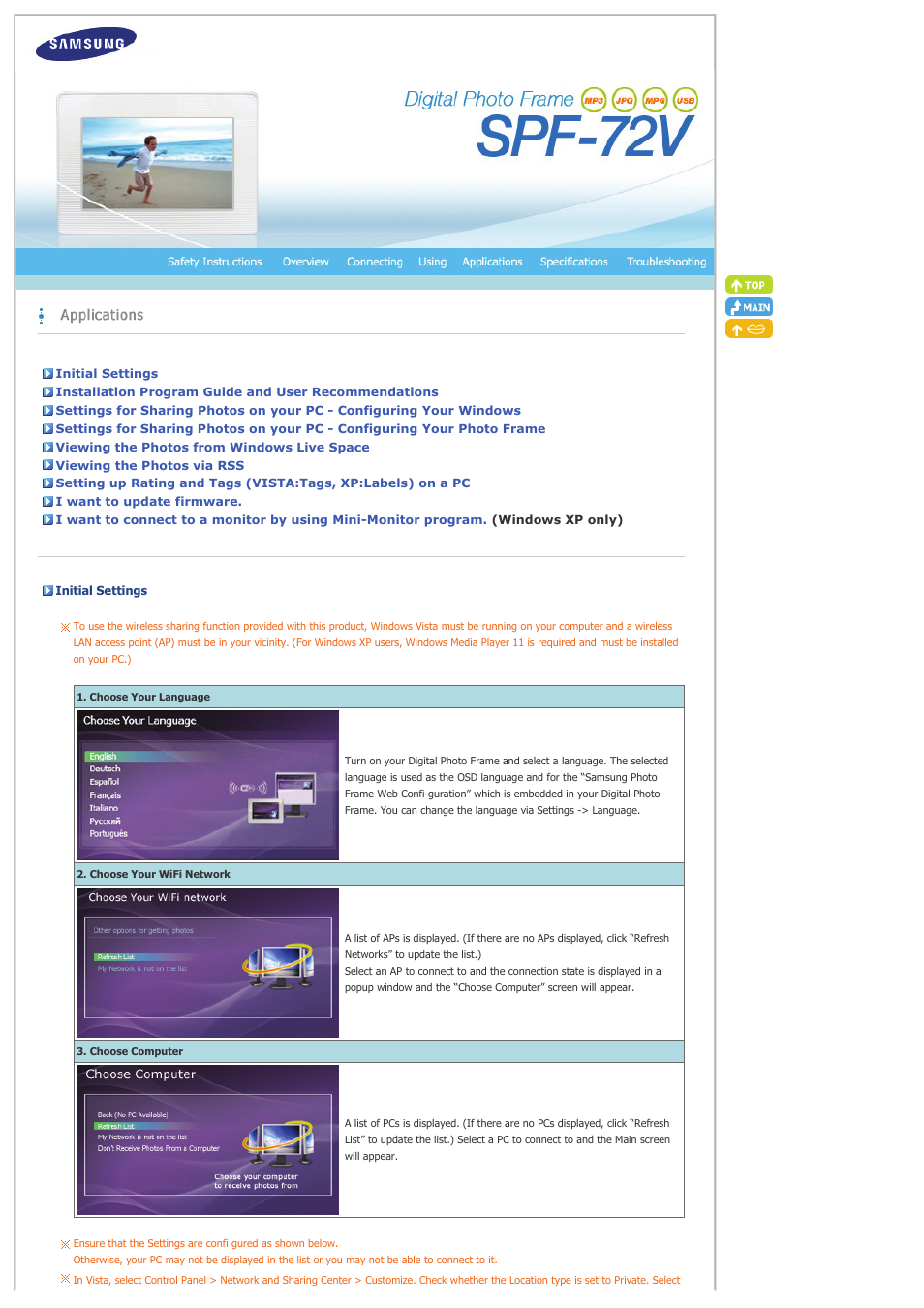 Initial settings | Samsung spf-72v User Manual | Page 21 / 38