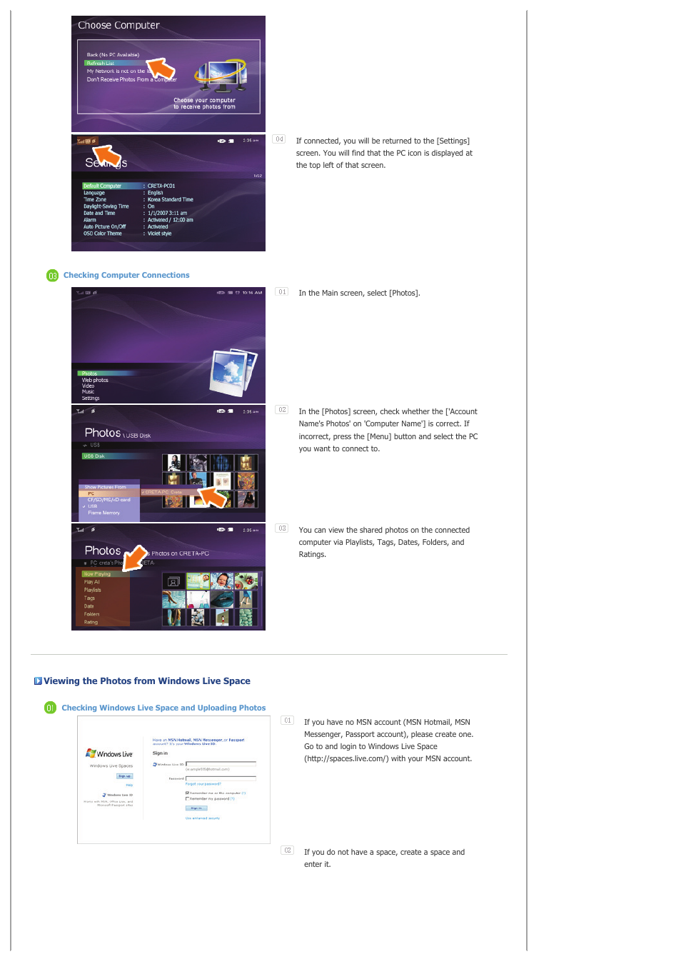 Viewing the photos via rss | Samsung spf-72v User Manual | Page 26 / 38