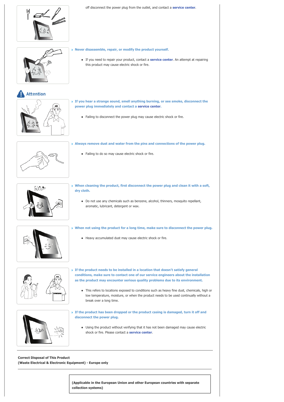 Correct disposal of this product | Samsung spf-72v User Manual | Page 5 / 38