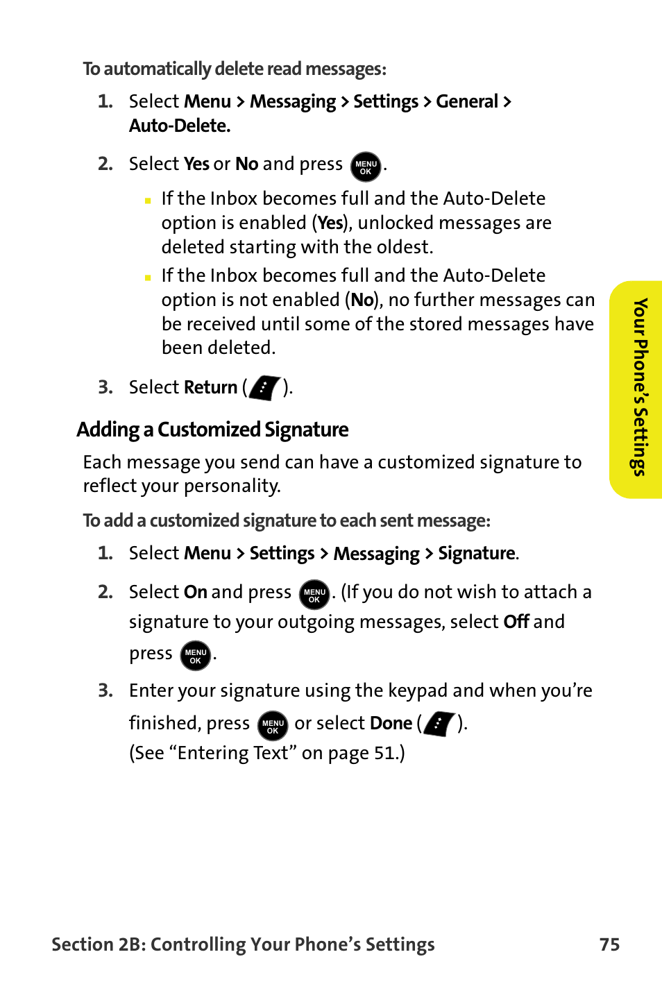 Adding a customized signature | Samsung M510 User Manual | Page 105 / 291