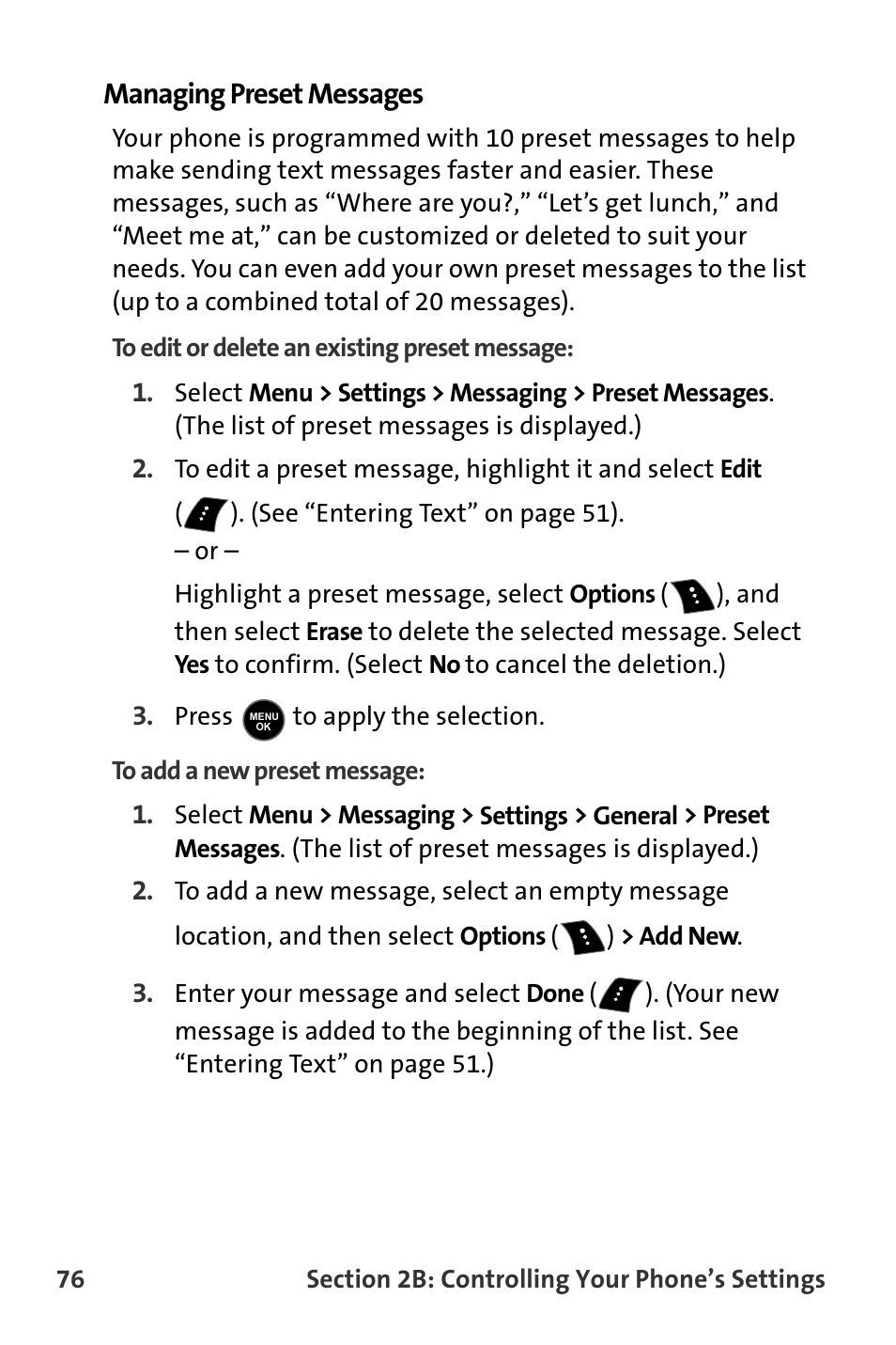 Managing preset messages | Samsung M510 User Manual | Page 106 / 291