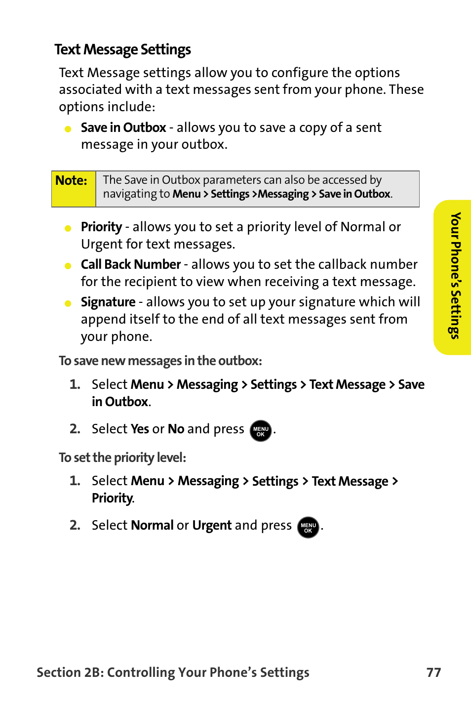 Text message settings | Samsung M510 User Manual | Page 107 / 291