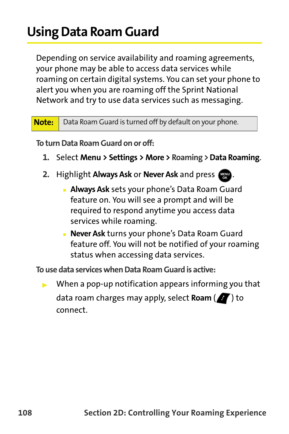 Using data roam guard | Samsung M510 User Manual | Page 138 / 291
