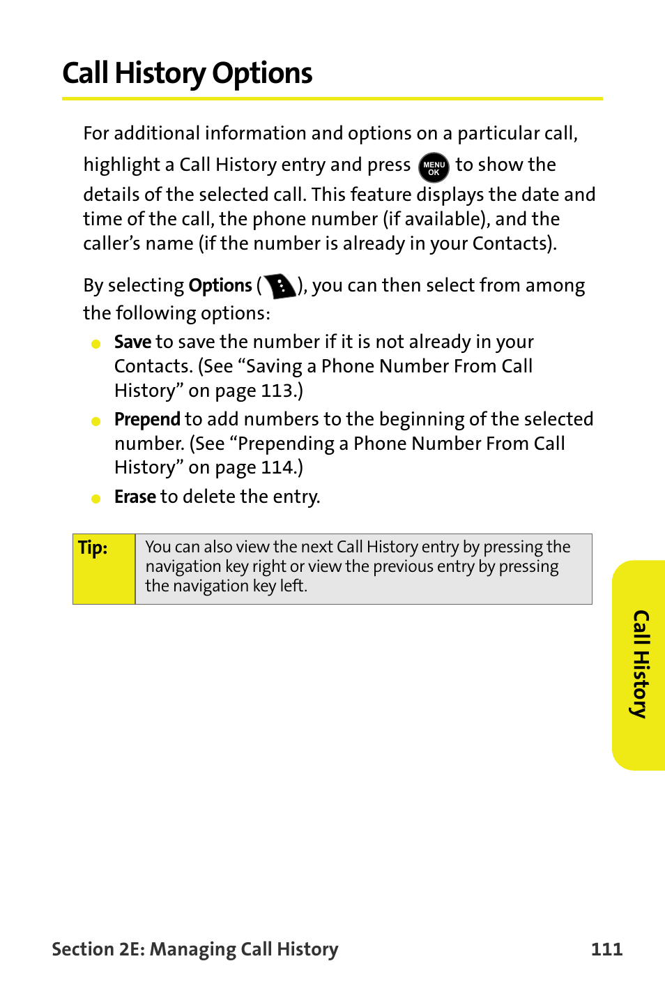 Call history options, Ca ll histor y | Samsung M510 User Manual | Page 141 / 291