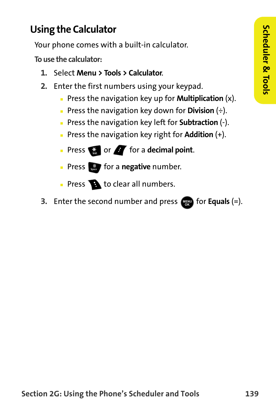 Using the calculator, Scheduler & to ols | Samsung M510 User Manual | Page 169 / 291