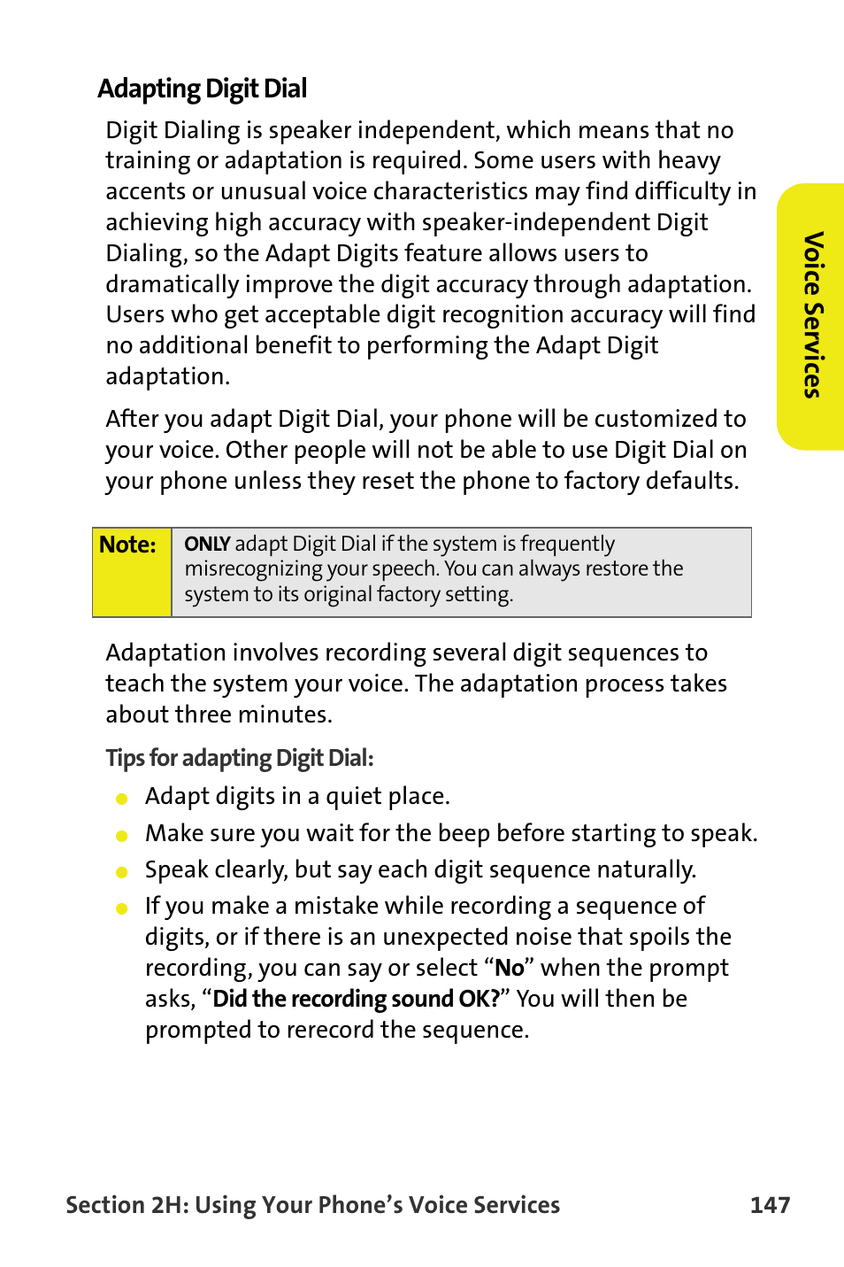 Adapting digit dial, Vo ice ser v ices adapting digit dial | Samsung M510 User Manual | Page 177 / 291