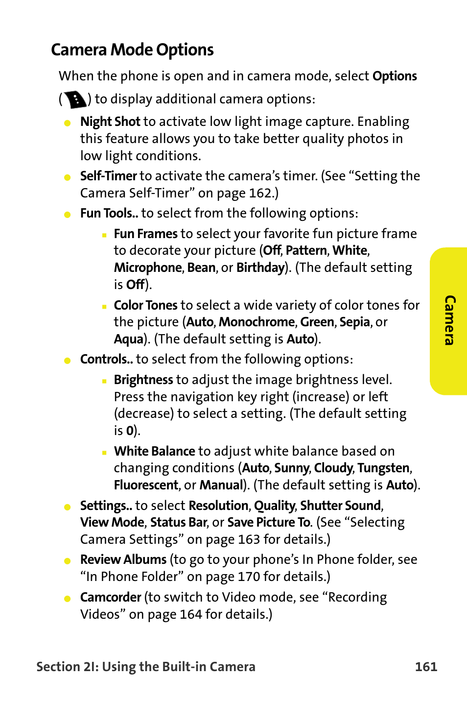 Camera mode options, Ca m e ra | Samsung M510 User Manual | Page 191 / 291