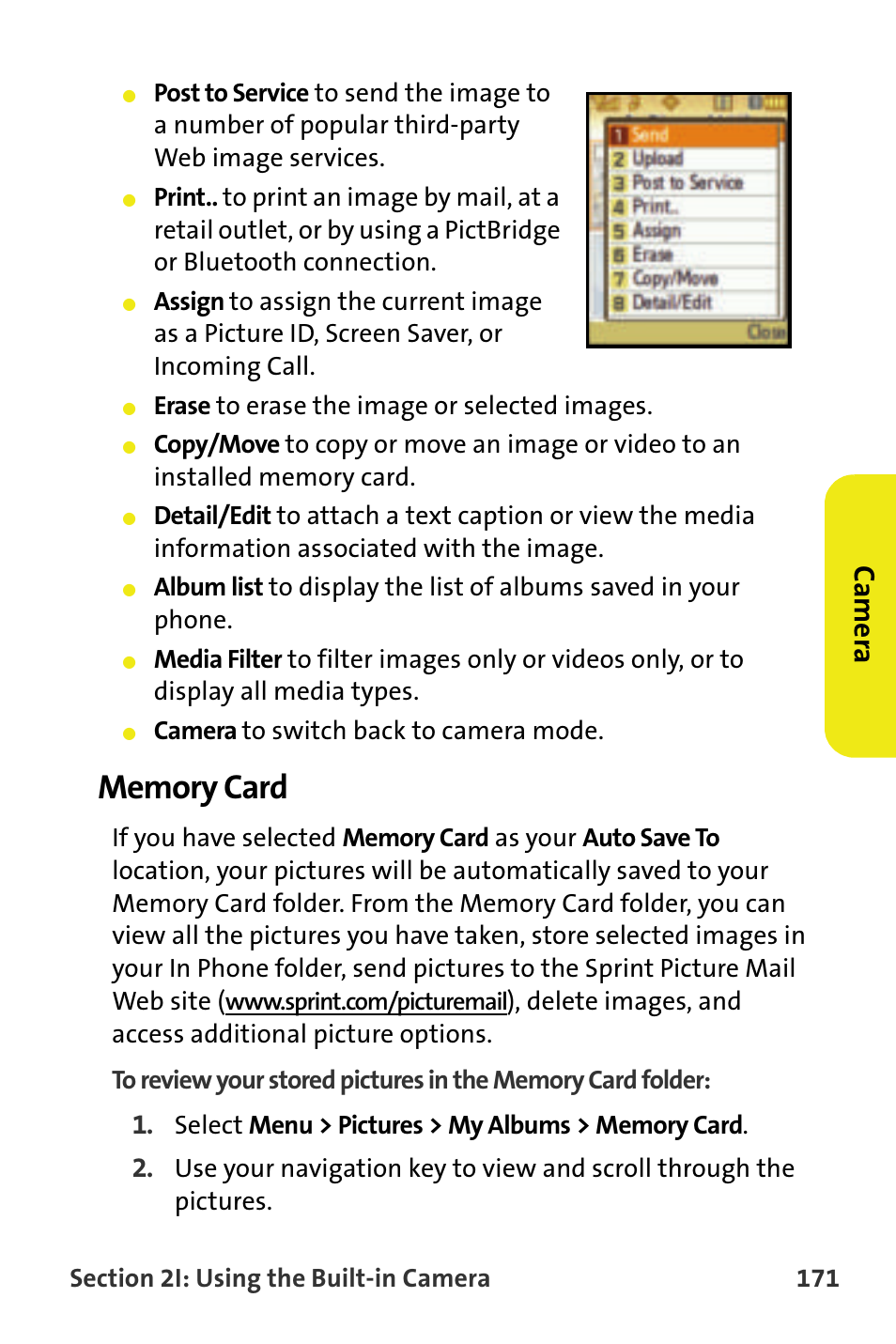 Memory card, Ca m e ra | Samsung M510 User Manual | Page 201 / 291