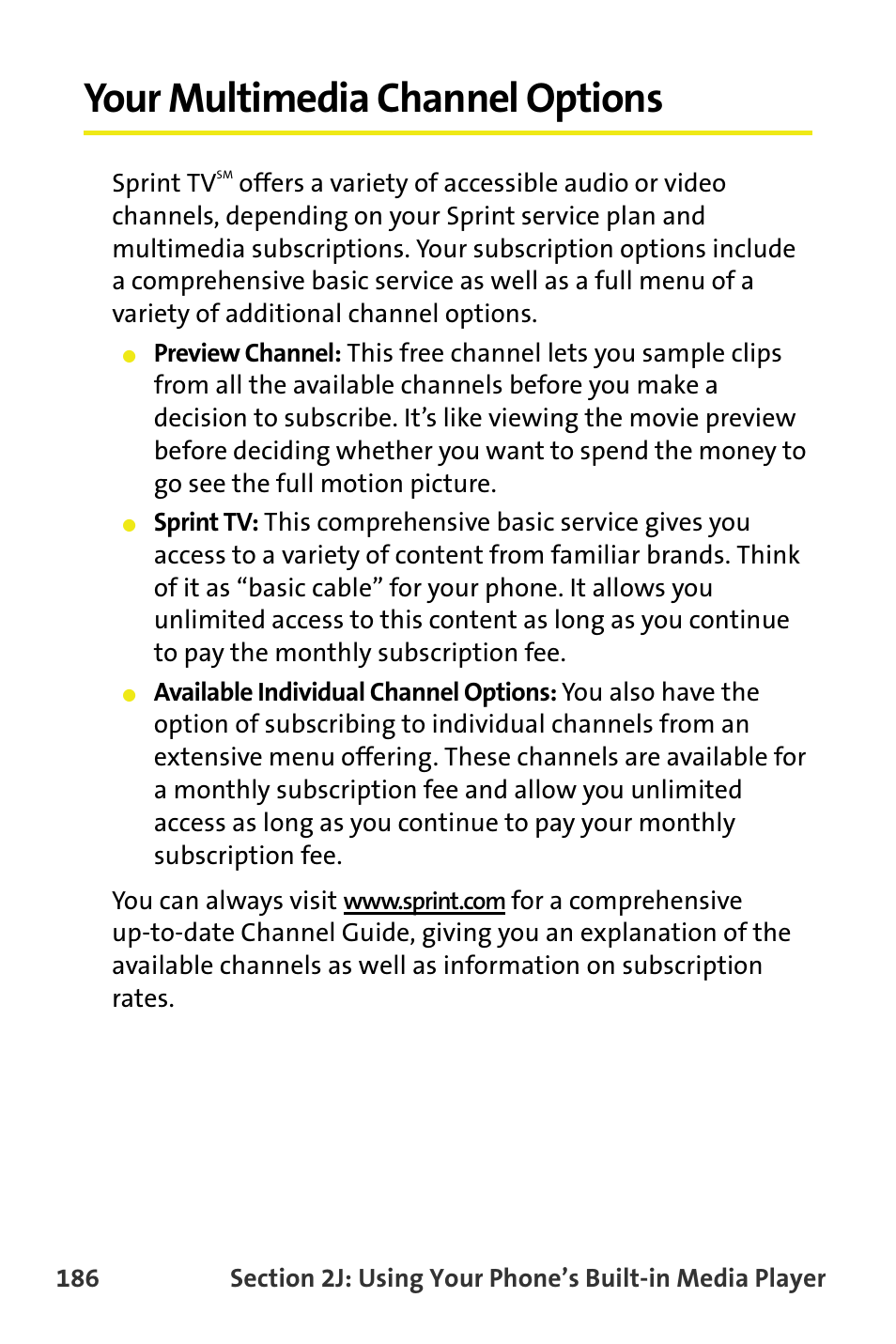 Your multimedia channel options | Samsung M510 User Manual | Page 216 / 291