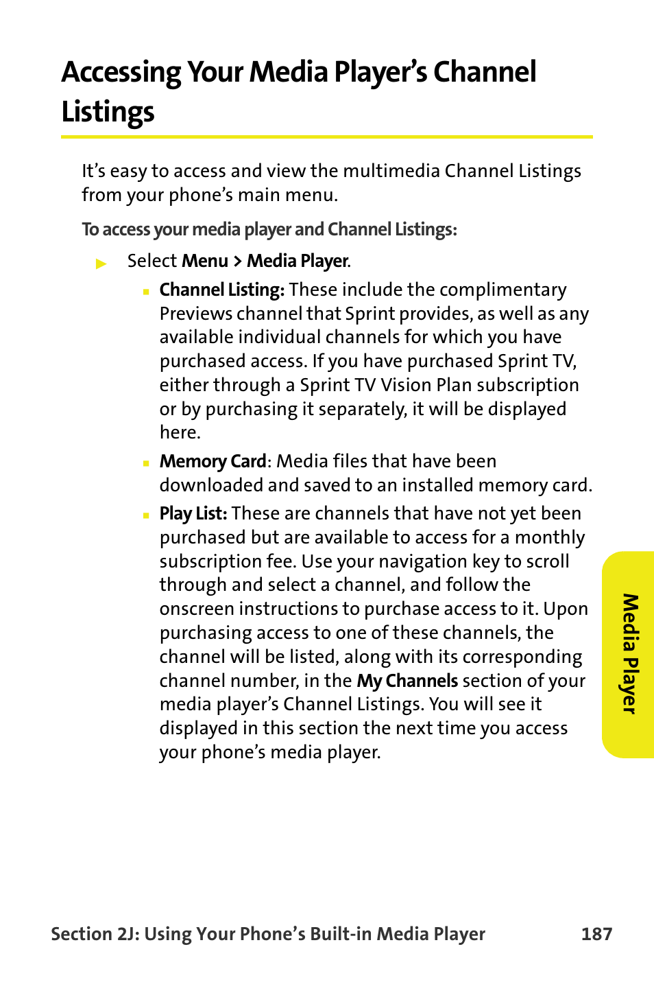 Accessing your media player’s channel listings, Med ia pla ye r | Samsung M510 User Manual | Page 217 / 291