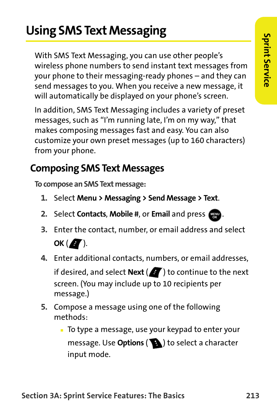 Using sms text messaging, Composing sms text messages | Samsung M510 User Manual | Page 243 / 291