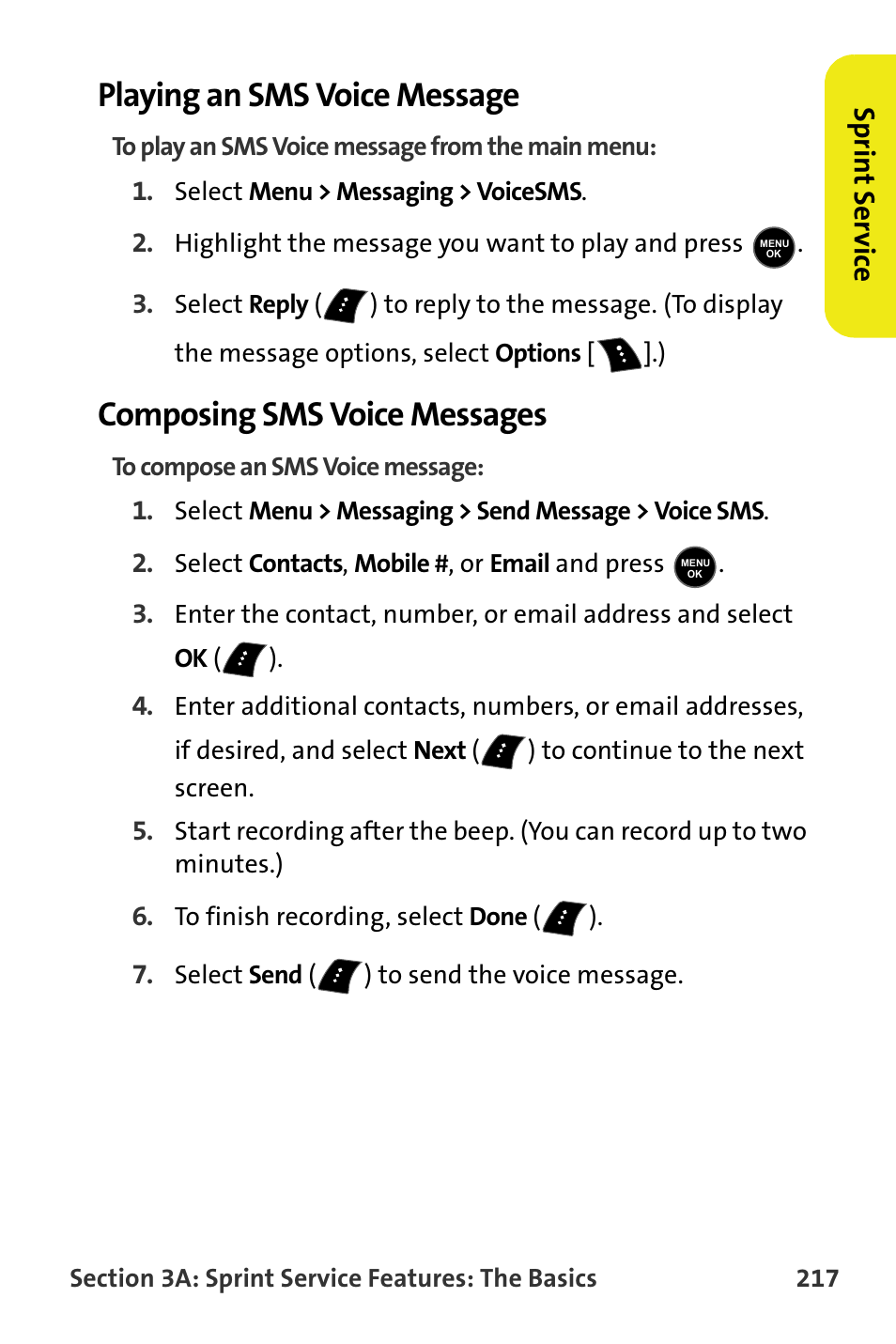 Playing an sms voice message, Composing sms voice messages | Samsung M510 User Manual | Page 247 / 291