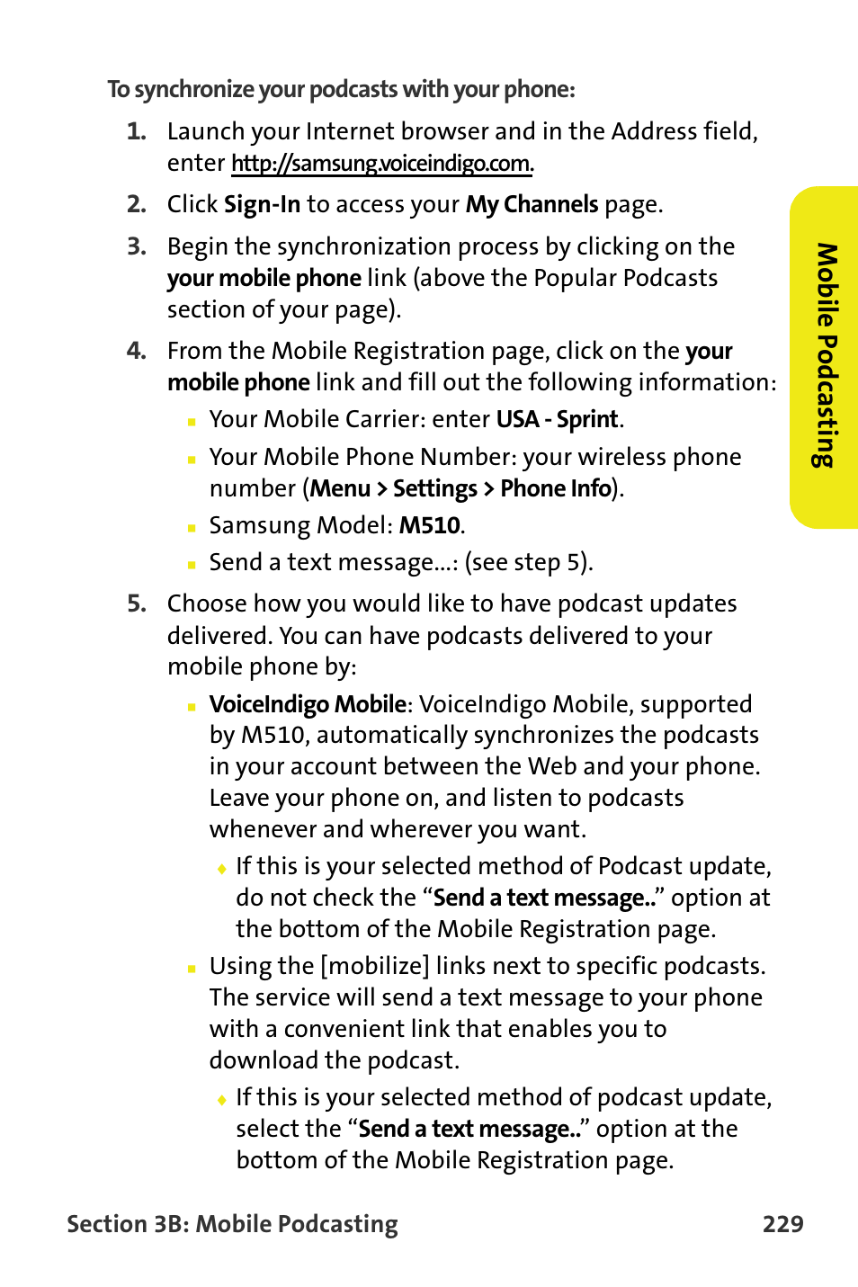 Mobile p o dcastin g | Samsung M510 User Manual | Page 259 / 291