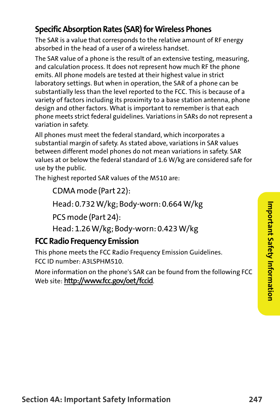 Fcc radio frequency emission | Samsung M510 User Manual | Page 277 / 291