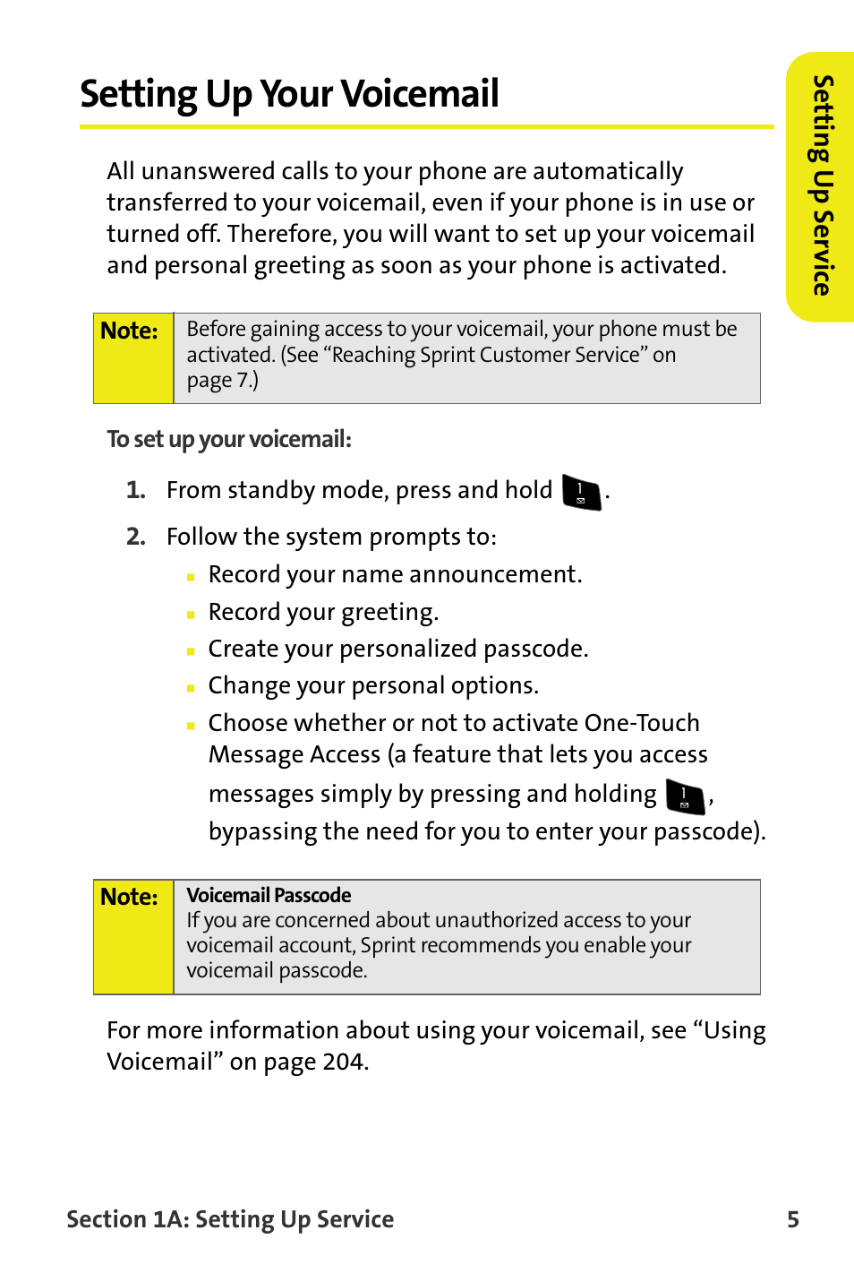 Setting up your voicemail, Setting u p ser v ice | Samsung M510 User Manual | Page 35 / 291