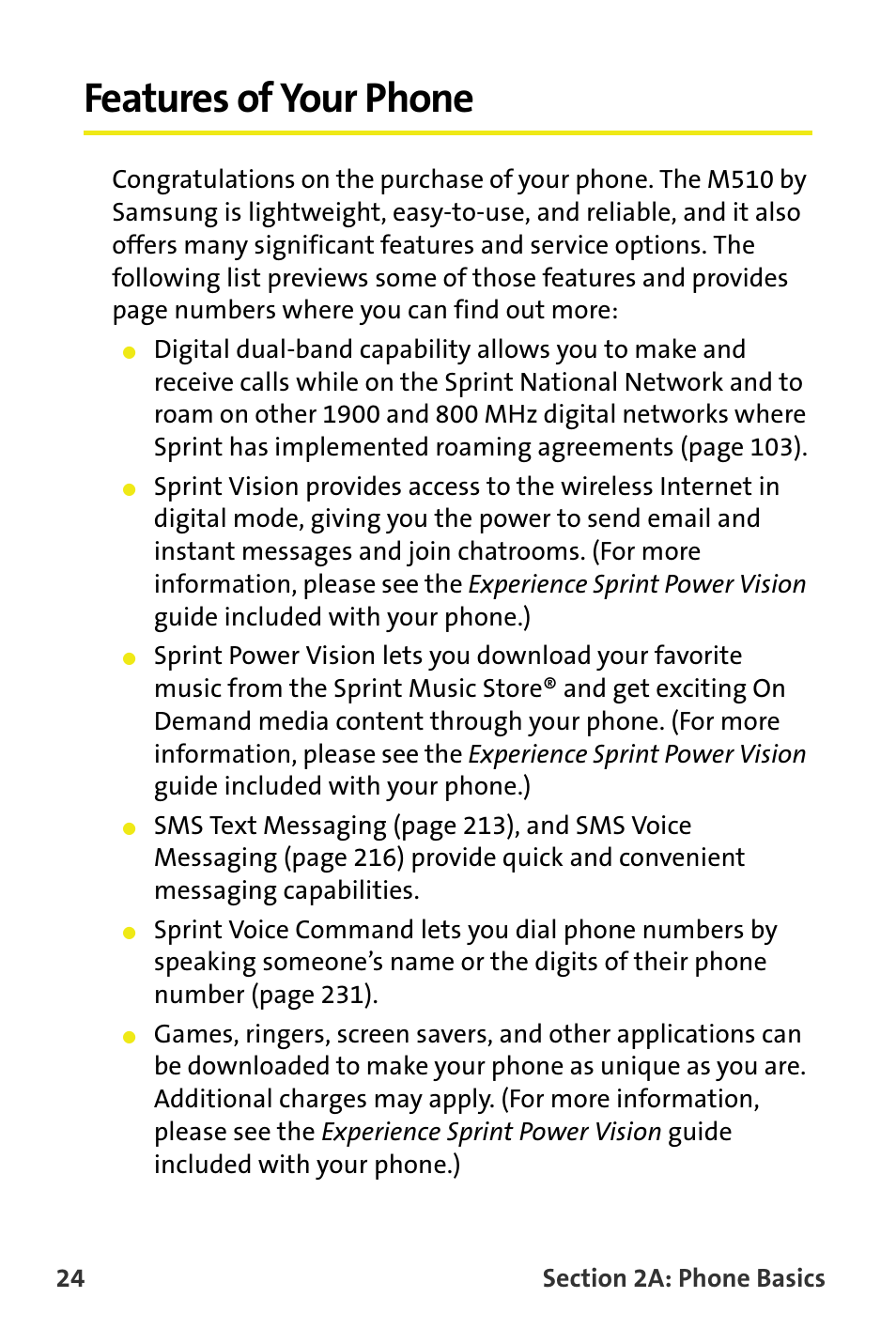 Features of your phone | Samsung M510 User Manual | Page 54 / 291