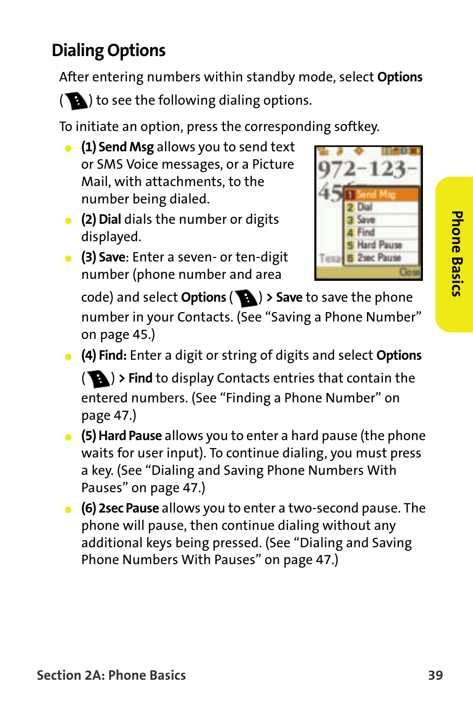 Dialing options, Phone basics | Samsung M510 User Manual | Page 69 / 291