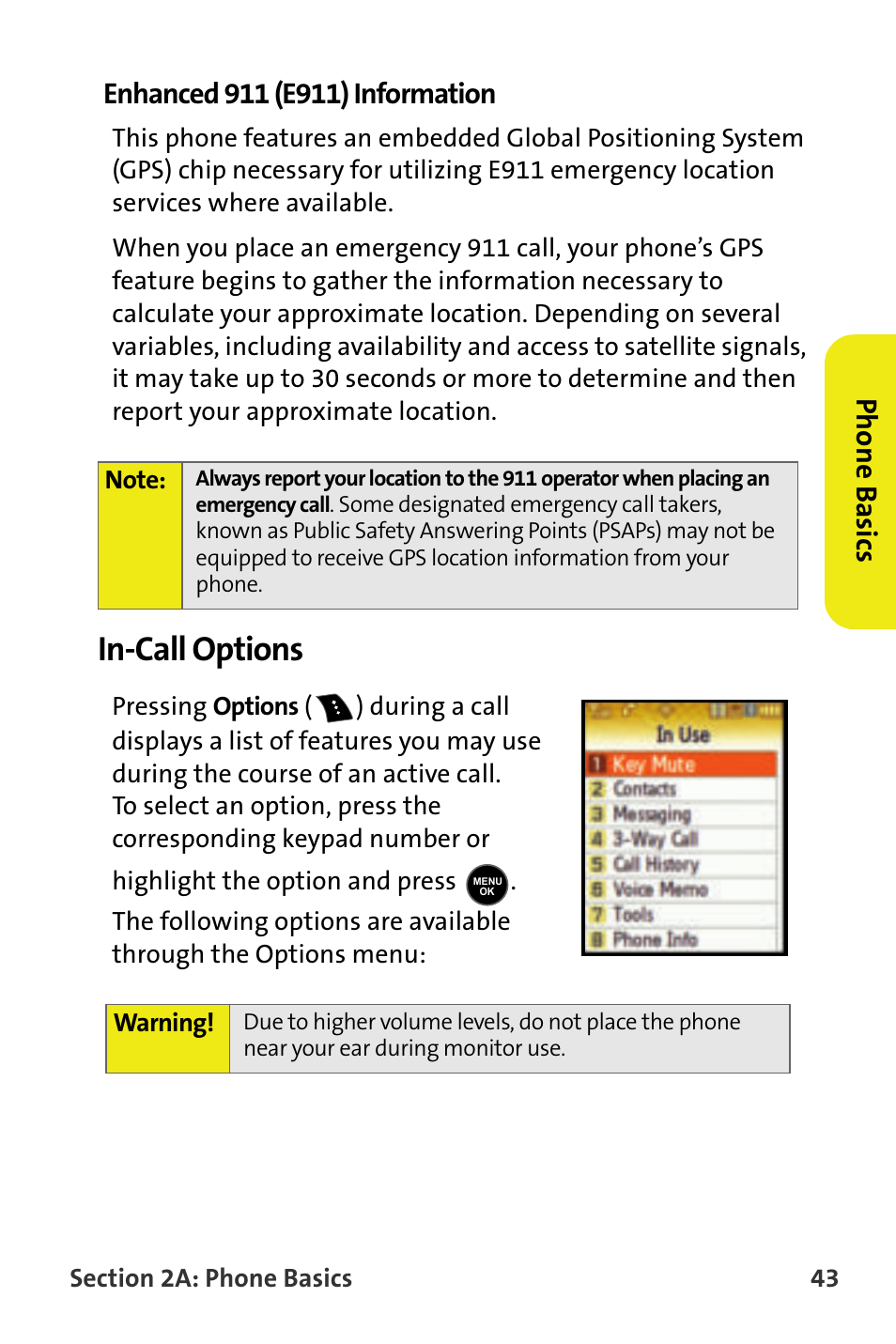 Enhanced 911 (e911) information, In-call options | Samsung M510 User Manual | Page 73 / 291