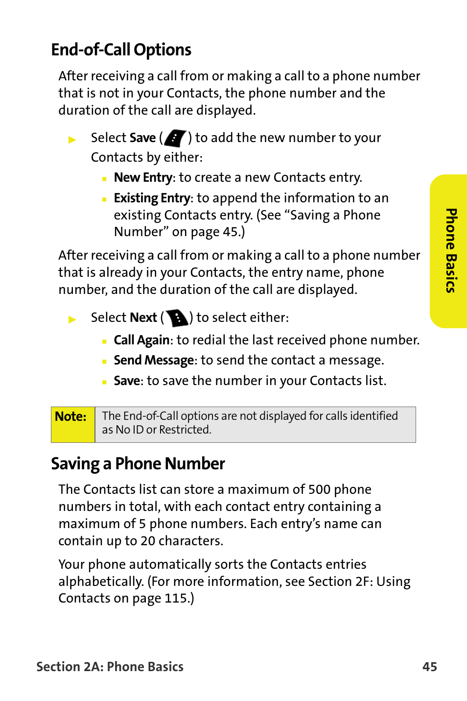 End-of-call options, Saving a phone number, Phone basics | Samsung M510 User Manual | Page 75 / 291