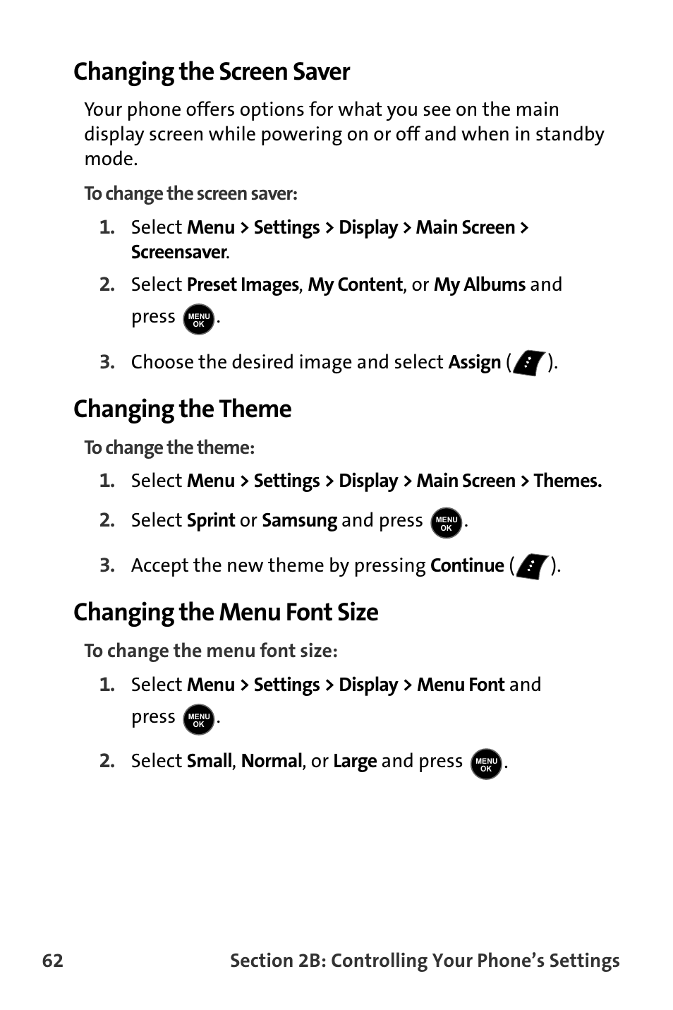 Changing the screen saver, Changing the theme, Changing the menu font size | Samsung M510 User Manual | Page 92 / 291