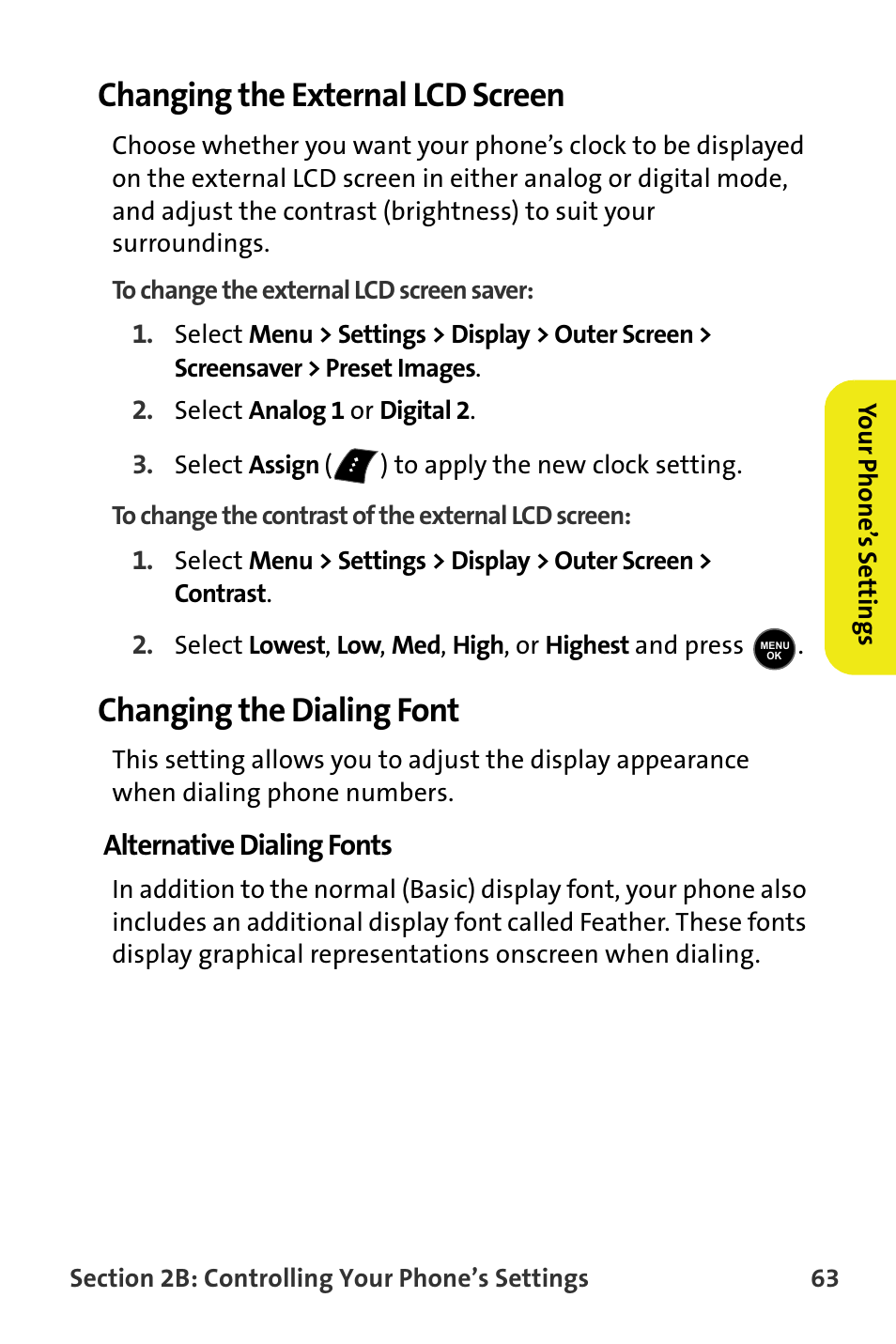 Changing the external lcd screen, Changing the dialing font, Alternative dialing fonts | Samsung M510 User Manual | Page 93 / 291